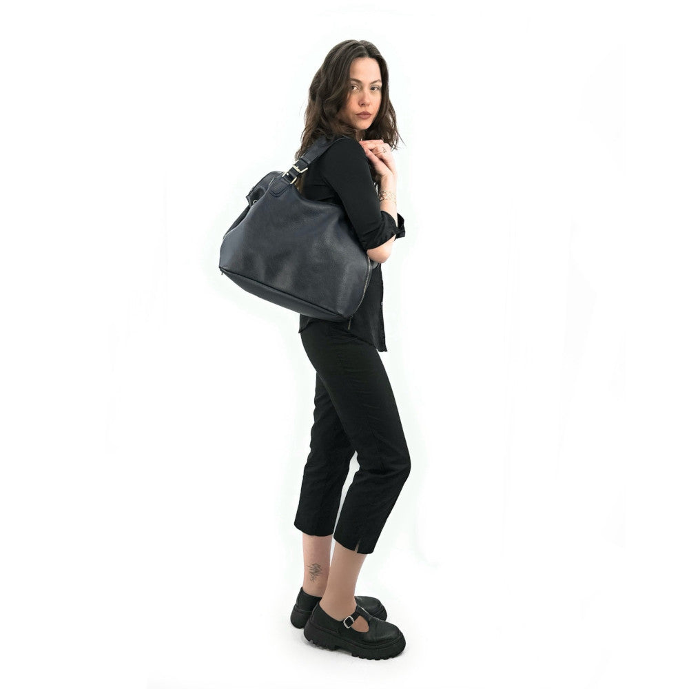 Sac porté épaule en cuir grainé CAMELIA Bleu marine