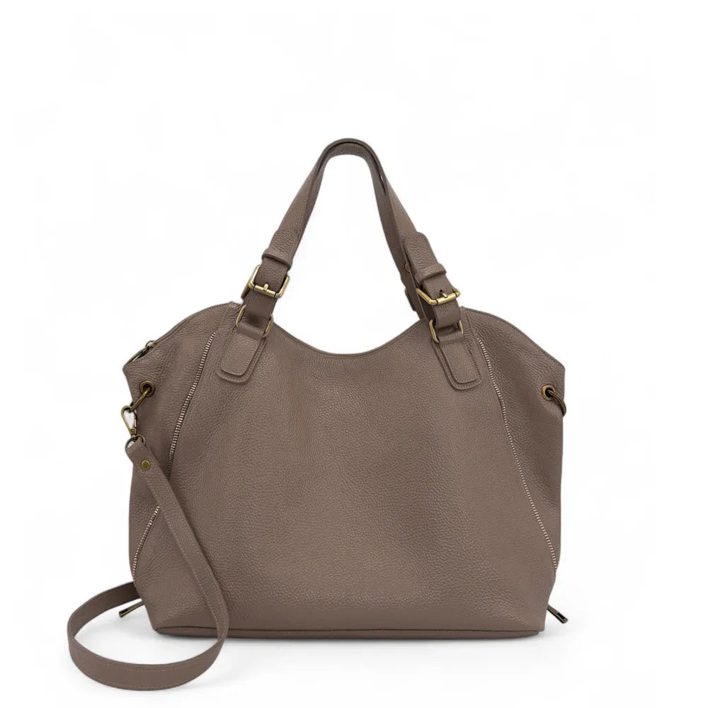 Sac porté épaule en cuir grainé CAMELIA Taupe foncé
