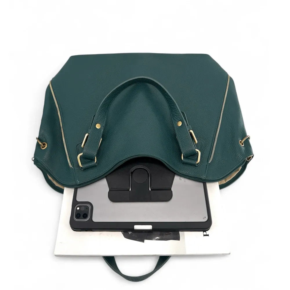 Sac porté épaule en cuir grainé CAMELIA Bleu vert canard