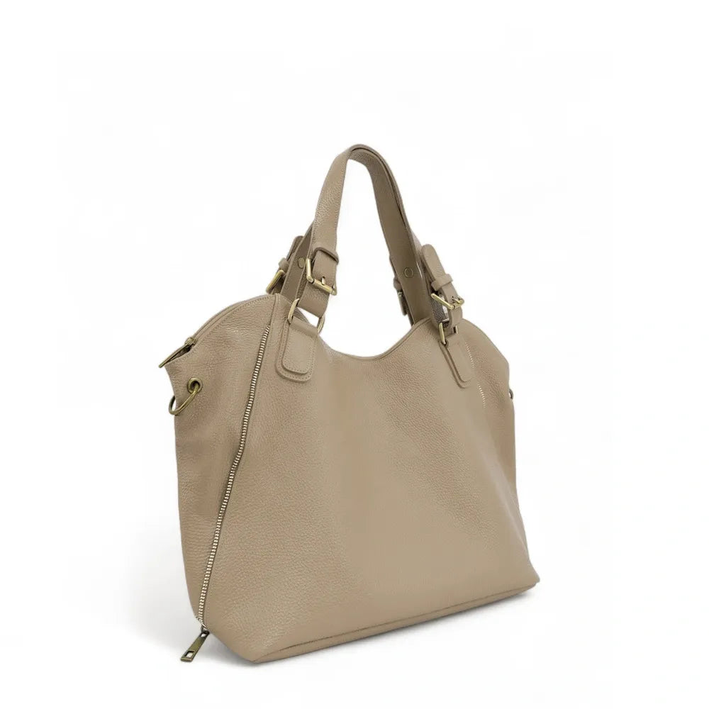 Sac porté épaule en cuir grainé CAMELIA Taupe clair