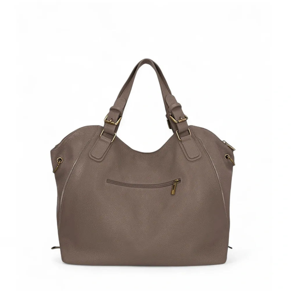 Sac porté épaule en cuir grainé CAMELIA Taupe foncé