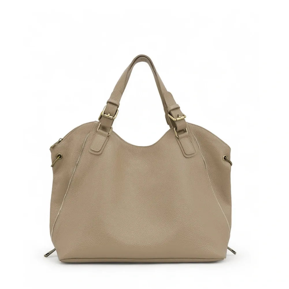 Sac porté épaule en cuir grainé CAMELIA Taupe clair