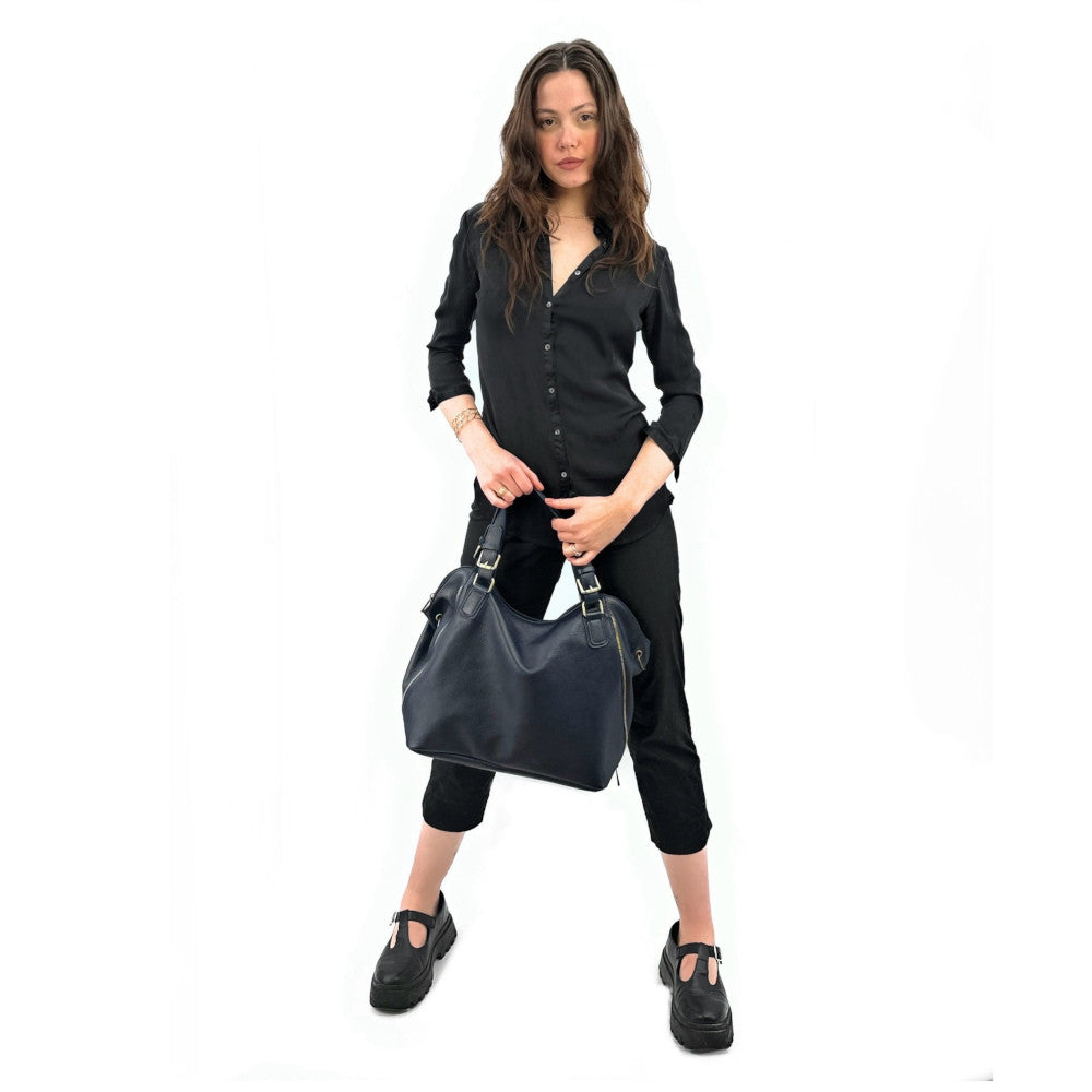 Sac porté épaule en cuir grainé CAMELIA Bleu marine