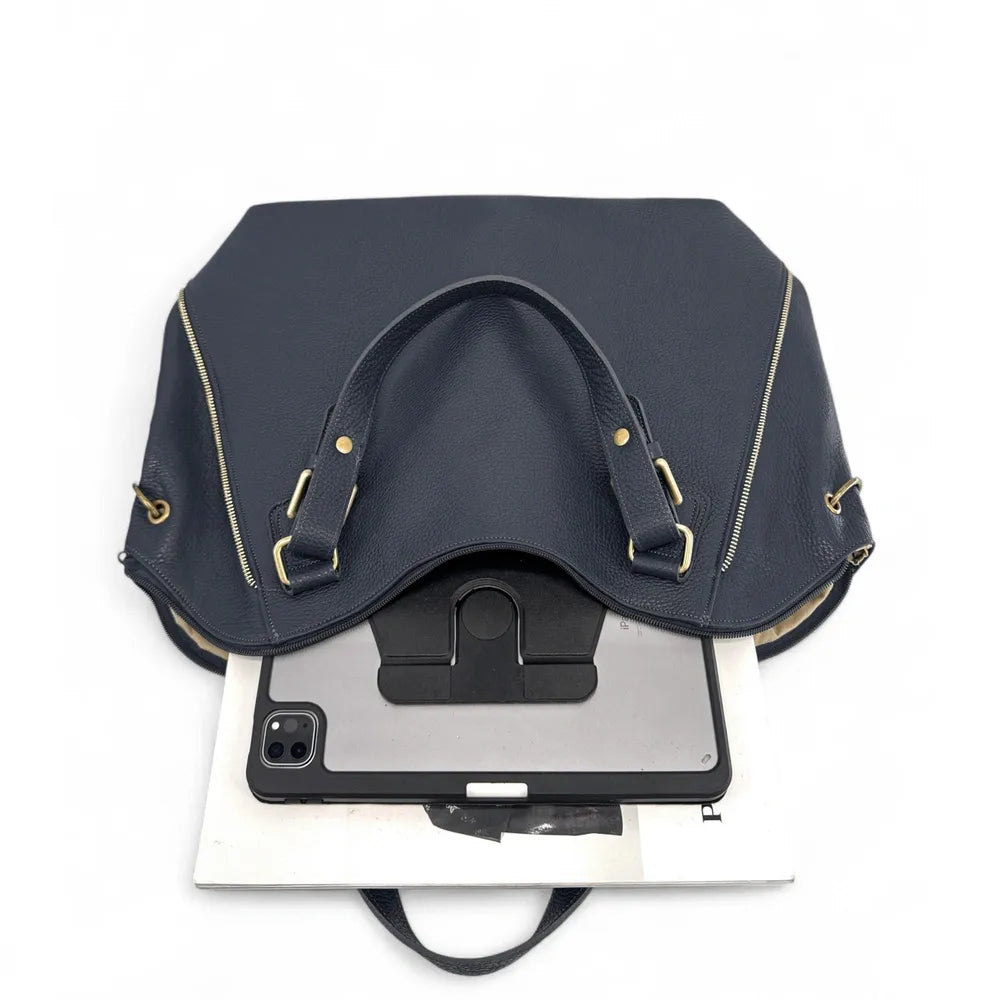 Sac porté épaule en cuir grainé CAMELIA Bleu marine
