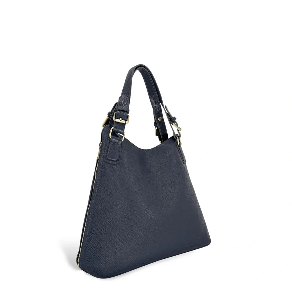 Sac porté épaule en cuir grainé CAMELIA Bleu marine