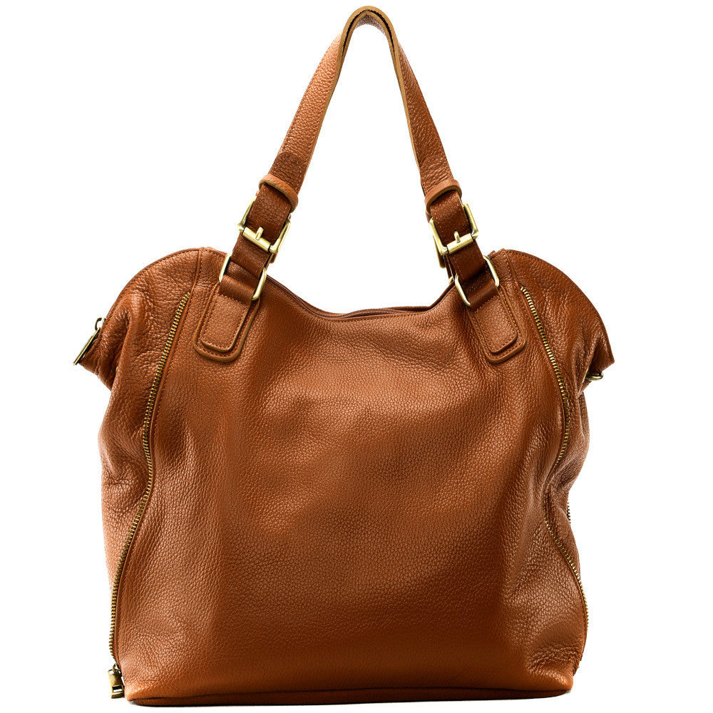 Sac porté épaule en cuir grainé CAMELIA Cognac