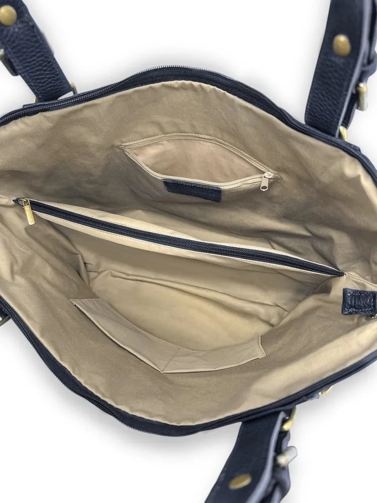 Sac porté épaule en cuir grainé CAMELIA Bleu marine