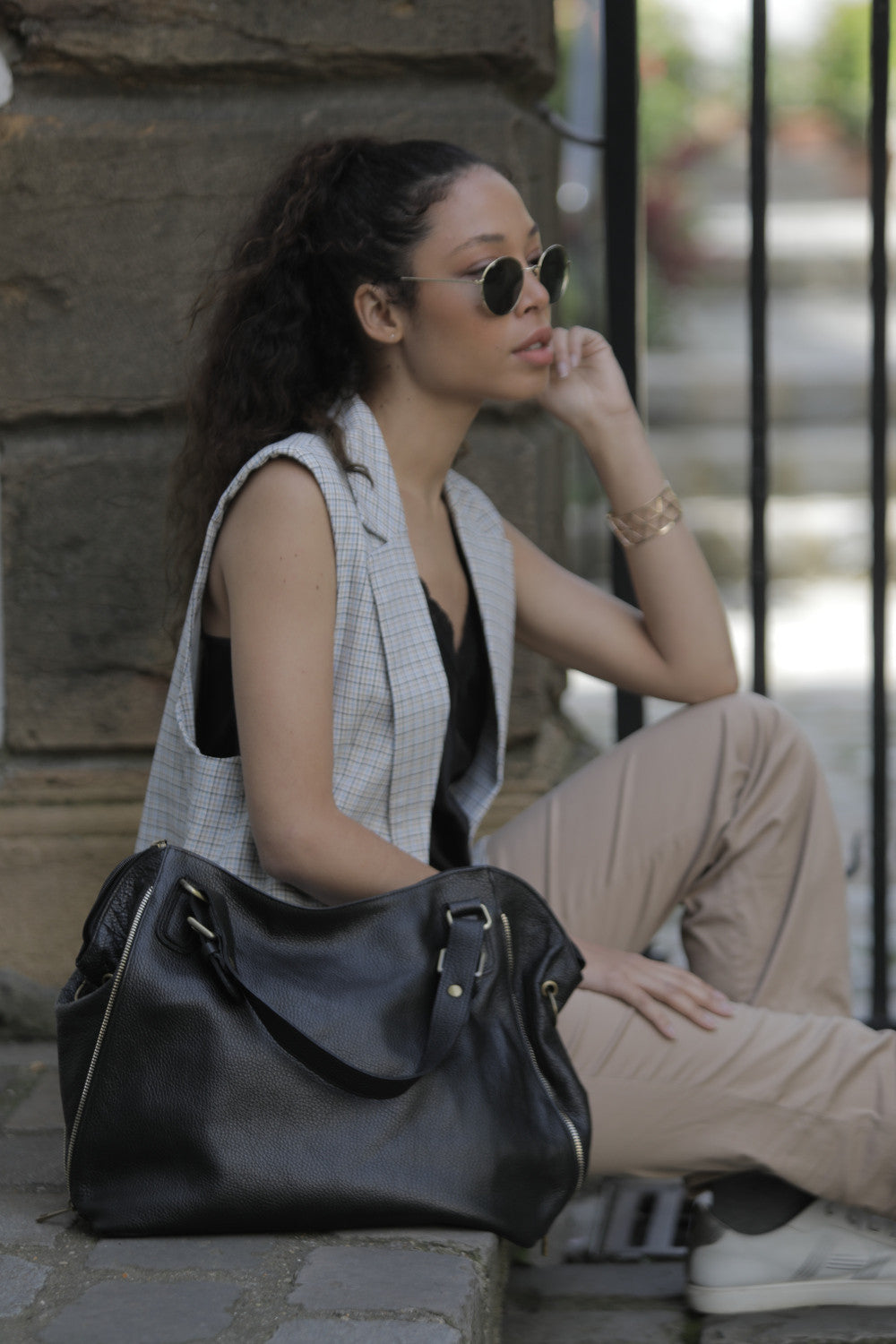 Sac porté épaule en cuir grainé CAMELIA Noir
