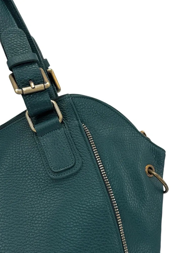 Sac porté épaule en cuir grainé CAMELIA Bleu vert canard
