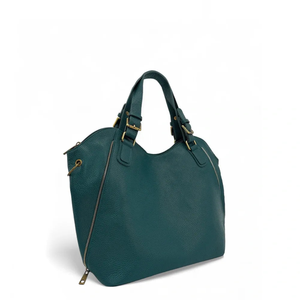Sac porté épaule en cuir grainé CAMELIA Bleu vert canard