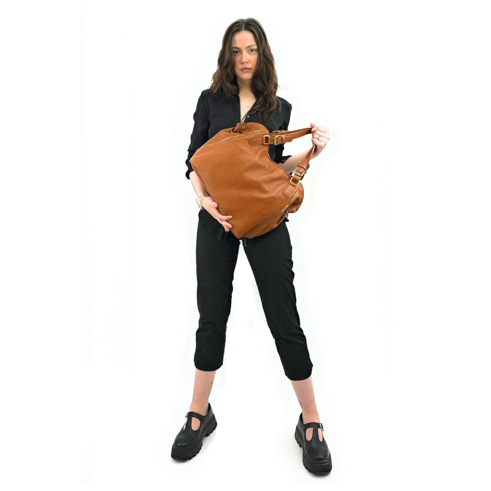 Sac porté épaule en cuir grainé CAMELIA Cognac