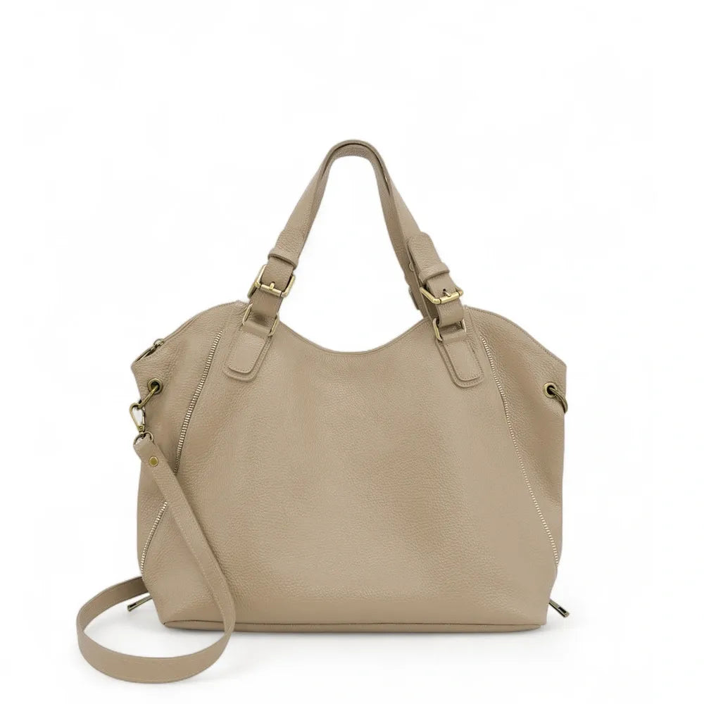 Sac porté épaule en cuir grainé CAMELIA Taupe clair