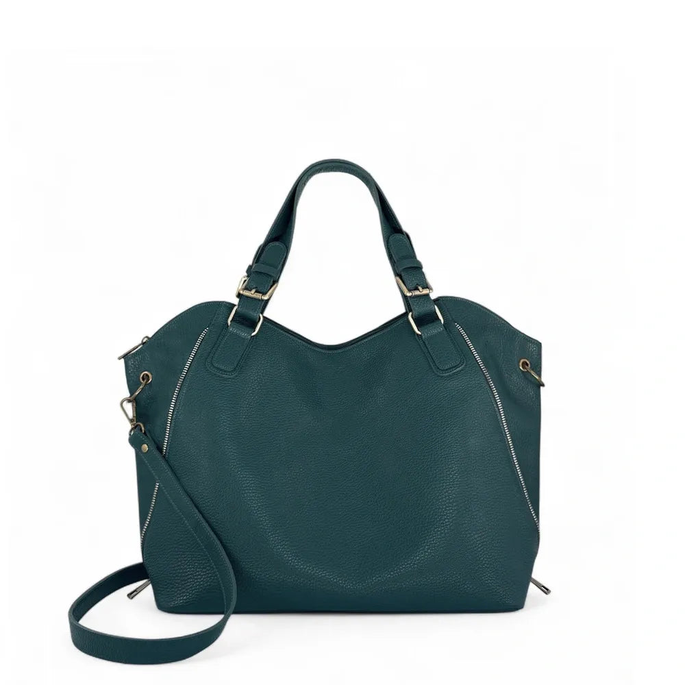 Sac porté épaule en cuir grainé CAMELIA Bleu vert canard