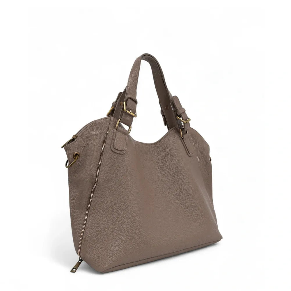 Sac porté épaule en cuir grainé CAMELIA Taupe foncé