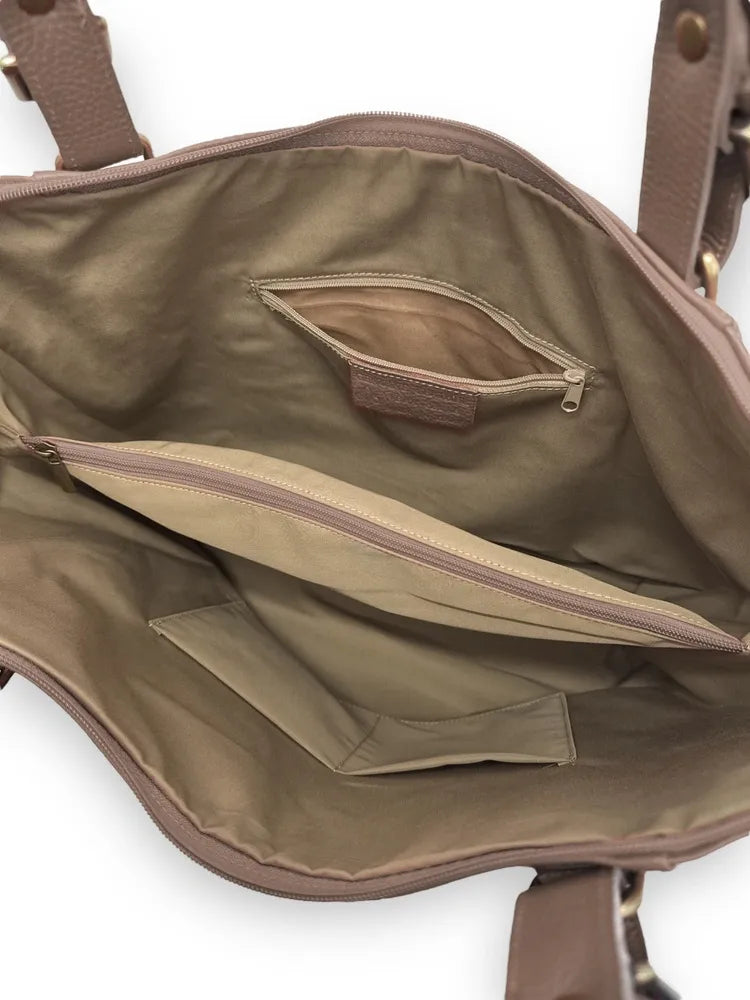 Sac porté épaule en cuir grainé CAMELIA Taupe foncé