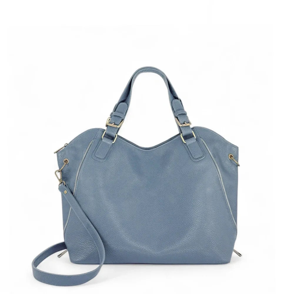 Sac porté épaule en cuir grainé CAMELIA Bleu glacier