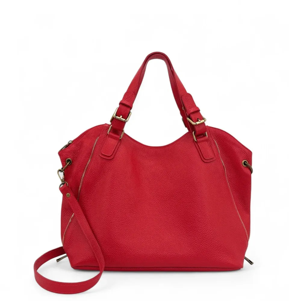 Sac porté épaule en cuir grainé CAMELIA Rouge garance