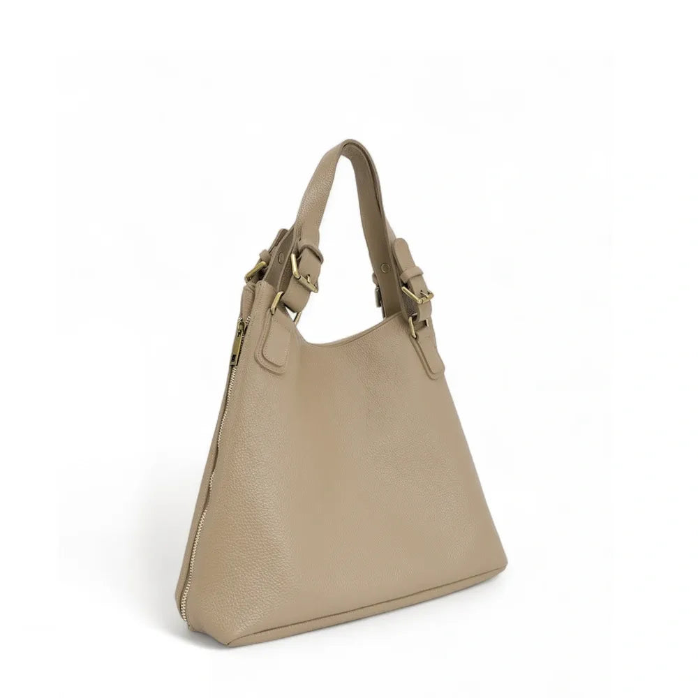 Sac porté épaule en cuir grainé CAMELIA Taupe clair