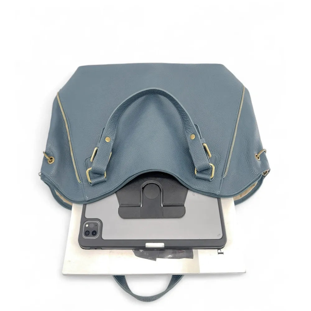 Sac porté épaule en cuir grainé CAMELIA Bleu glacier