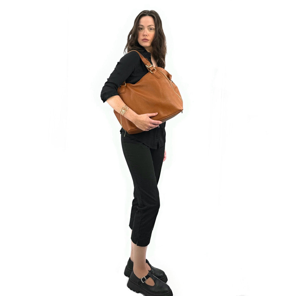 Sac porté épaule en cuir grainé CAMELIA Cognac