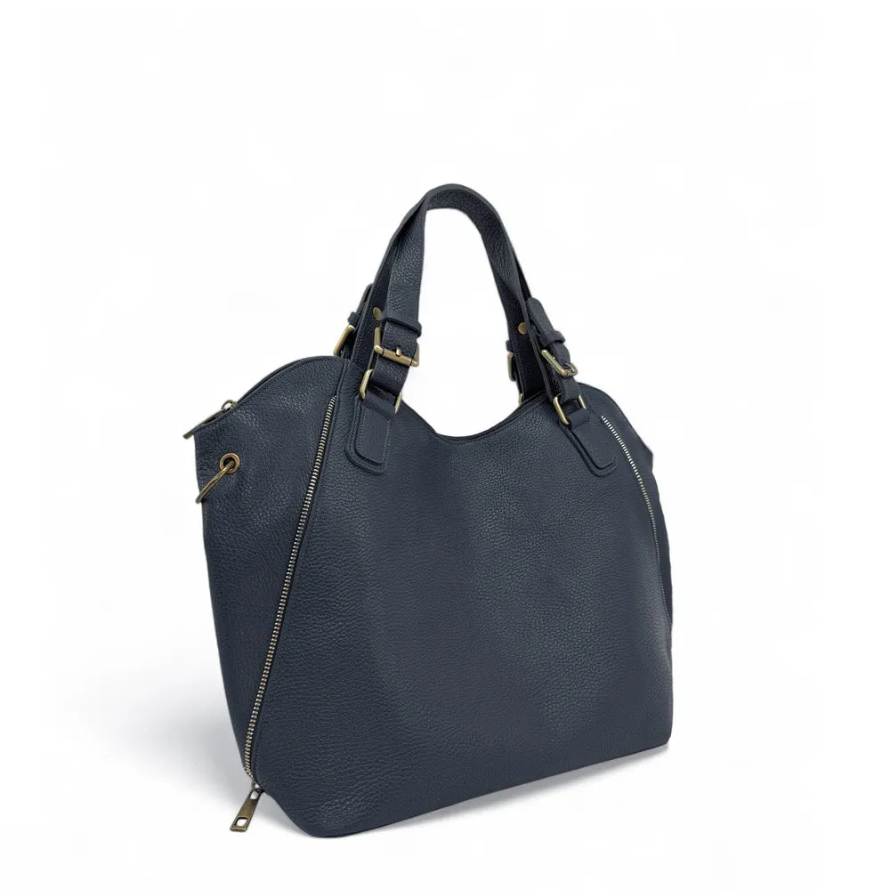 Sac porté épaule en cuir grainé CAMELIA Bleu marine