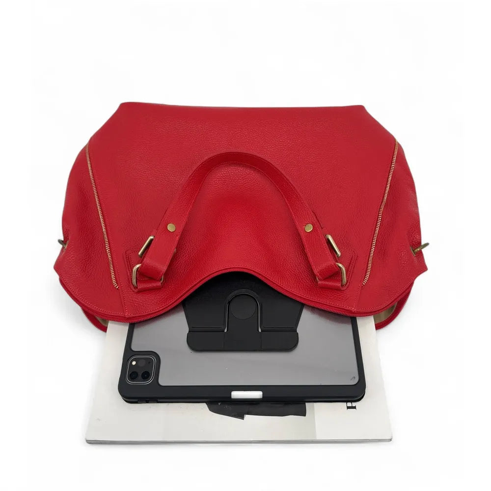 Sac porté épaule en cuir grainé CAMELIA Rouge garance