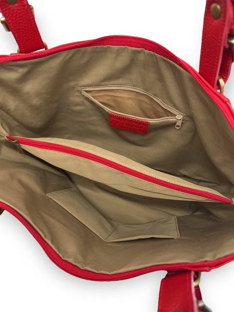 Sac porté épaule en cuir grainé CAMELIA Rouge garance
