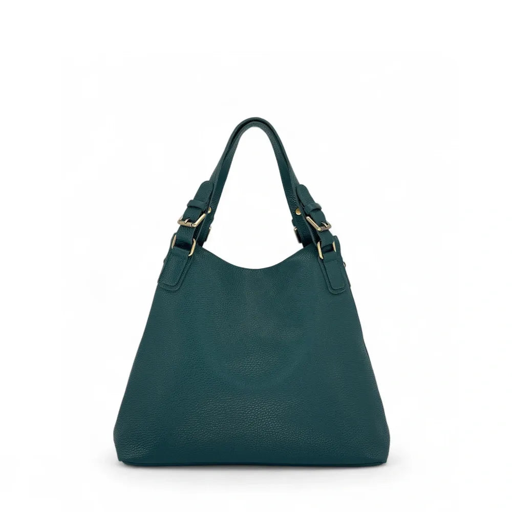 Sac porté épaule en cuir grainé CAMELIA Bleu vert canard