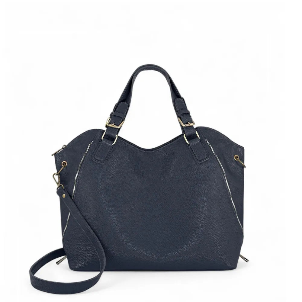 Sac porté épaule en cuir grainé CAMELIA Bleu marine