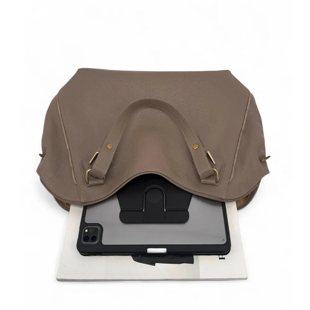 Sac porté épaule en cuir grainé CAMELIA Taupe foncé