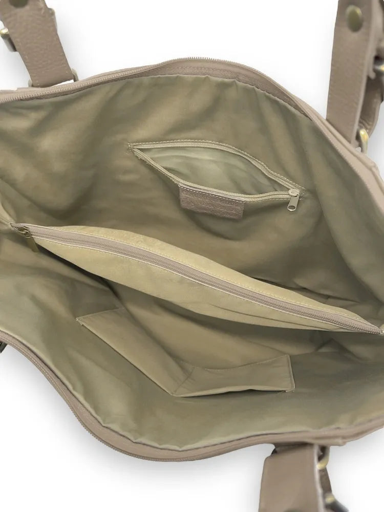 Sac porté épaule en cuir grainé CAMELIA Taupe clair