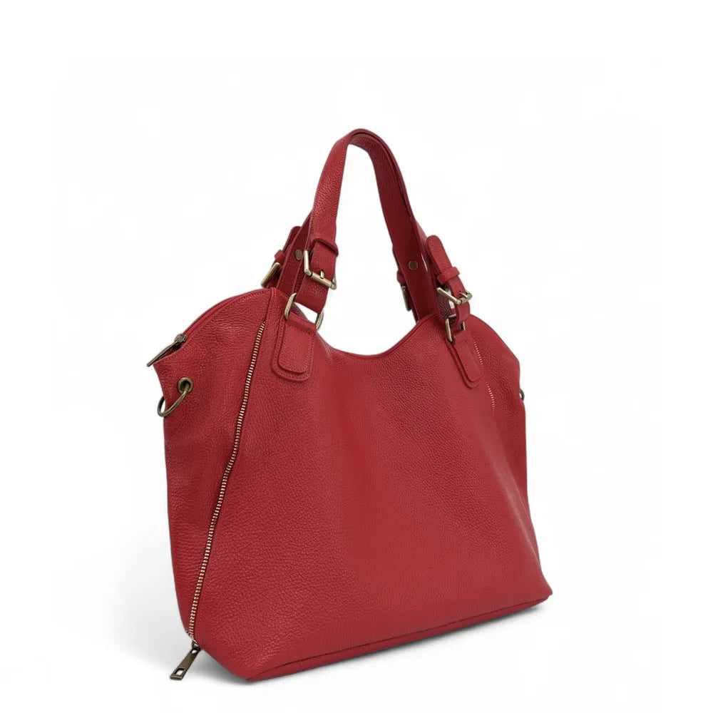 Sac porté épaule en cuir grainé CAMELIA Rouge garance