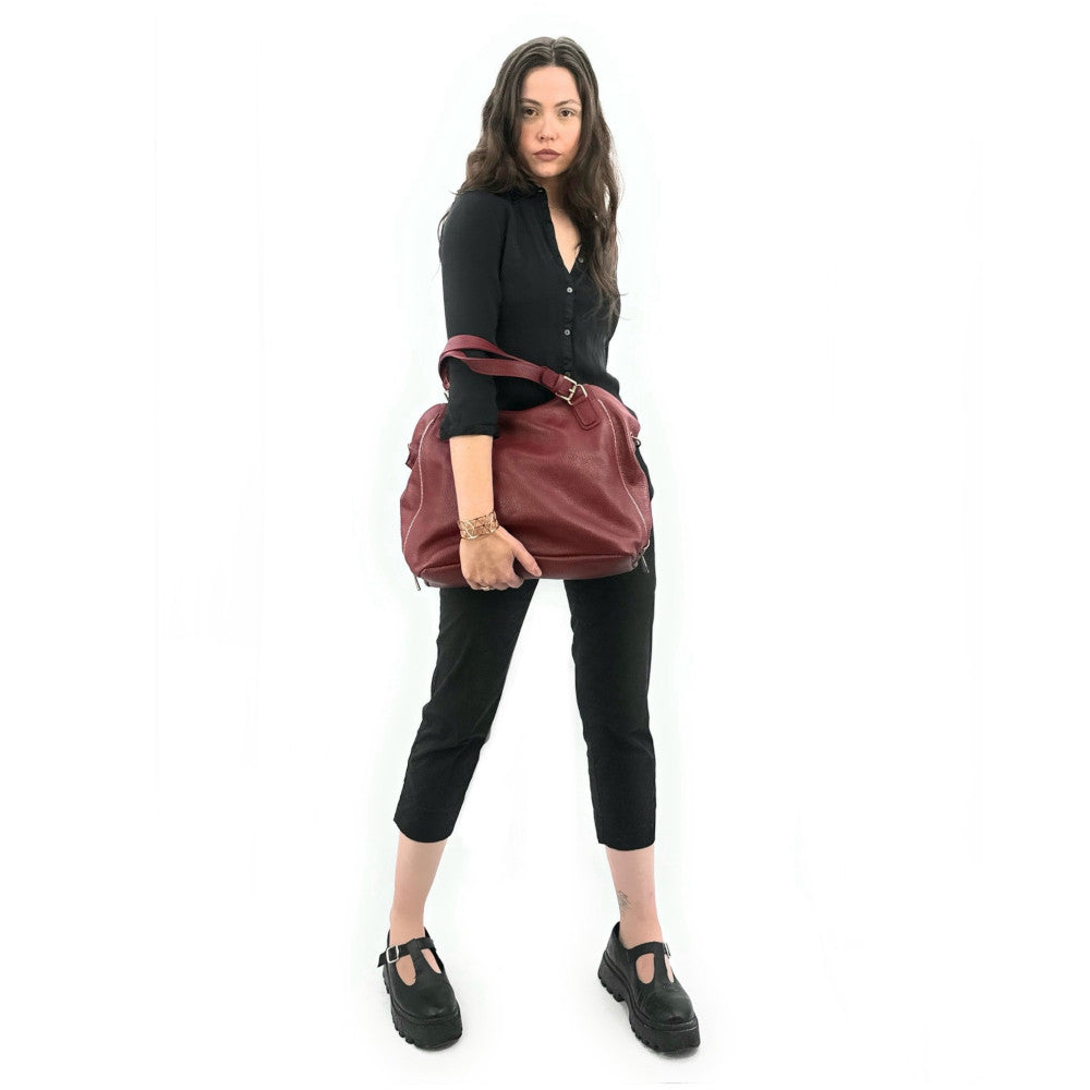 Sac porté épaule en cuir grainé CAMELIA Rouge foncé