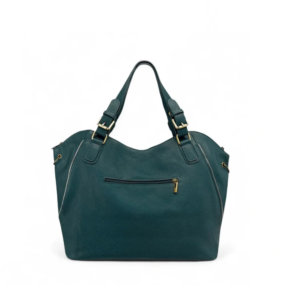 Sac porté épaule en cuir grainé CAMELIA Bleu vert canard