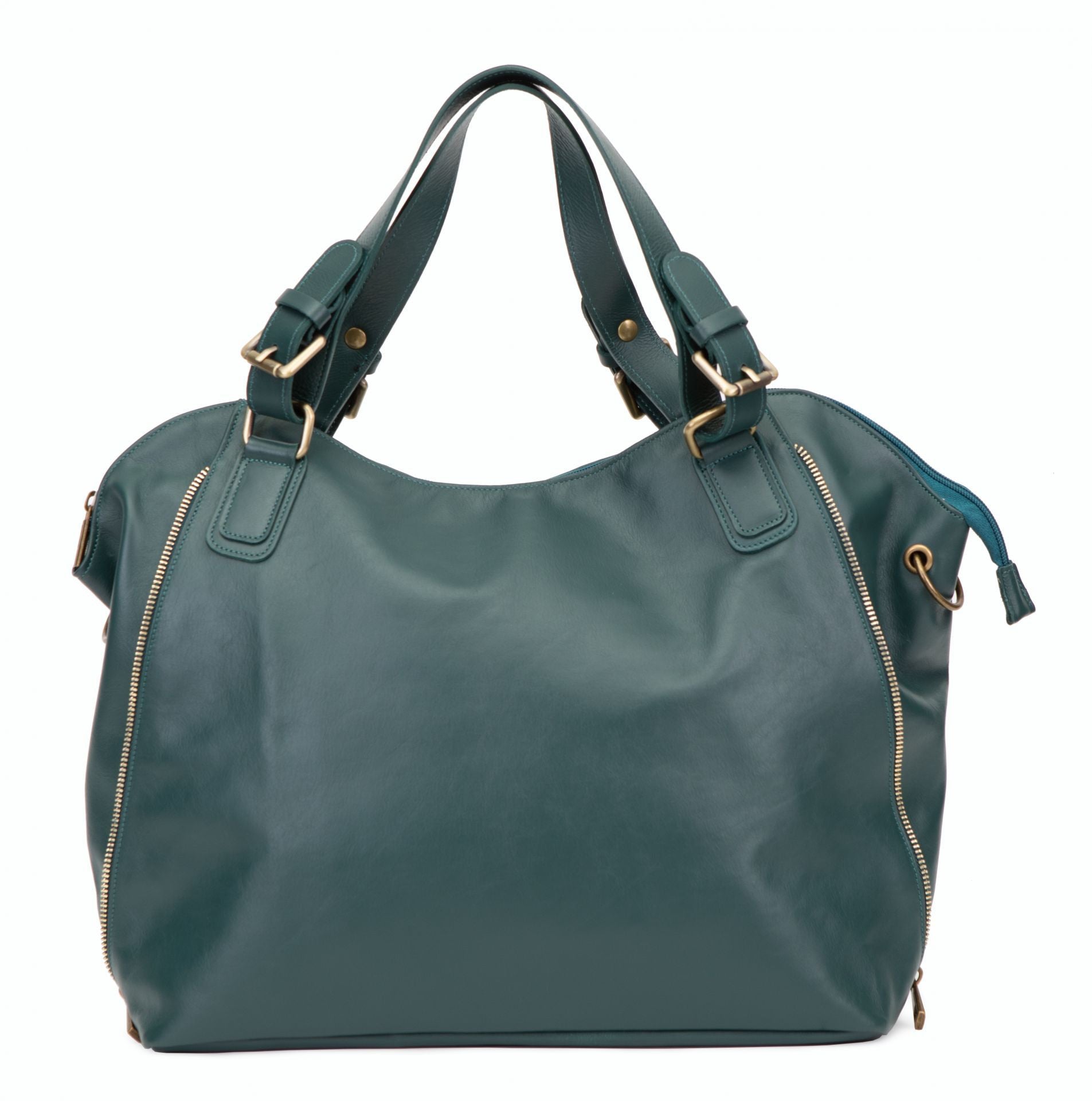 Sac porté épaule en cuir lisse CAMELIA Bleu vert canard
