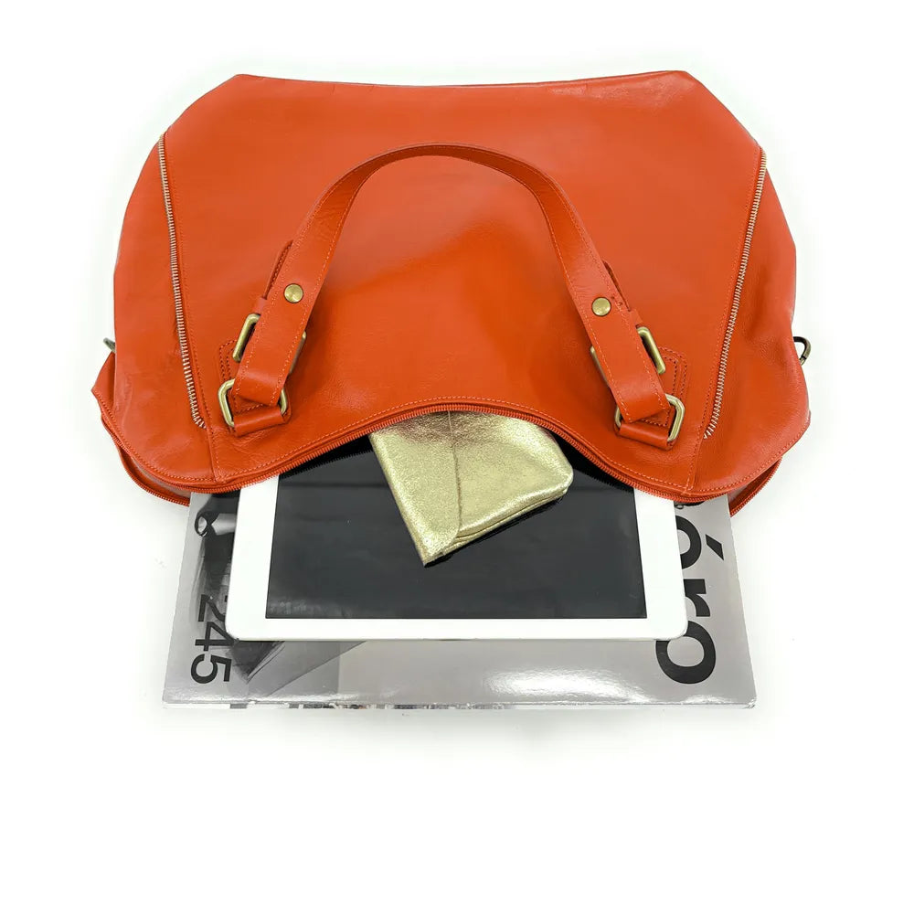 Sac porté épaule en cuir lisse CAMELIA Mandarine