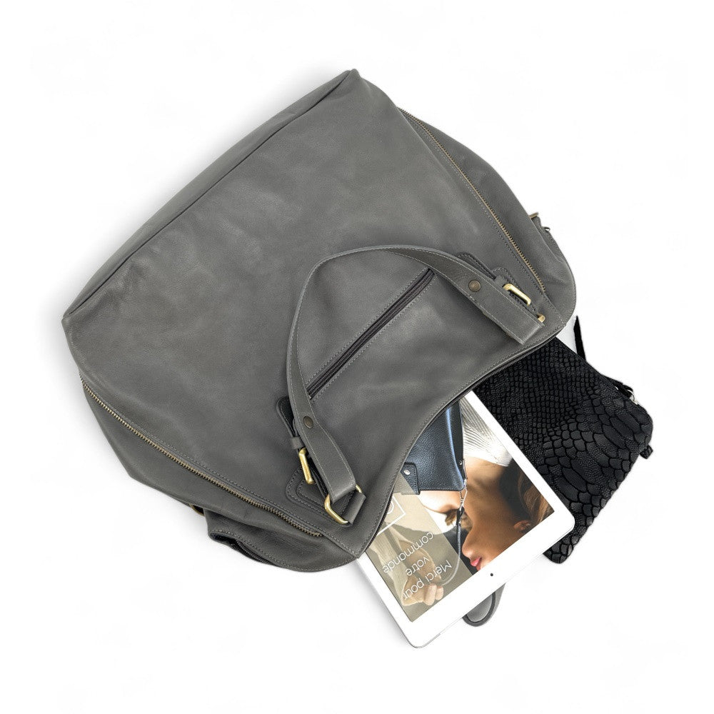 Sac porté épaule en cuir lisse CAMELIA Gris foncé