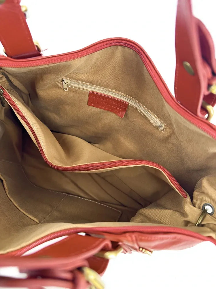 Sac porté épaule en cuir lisse CAMELIA Rouge brique
