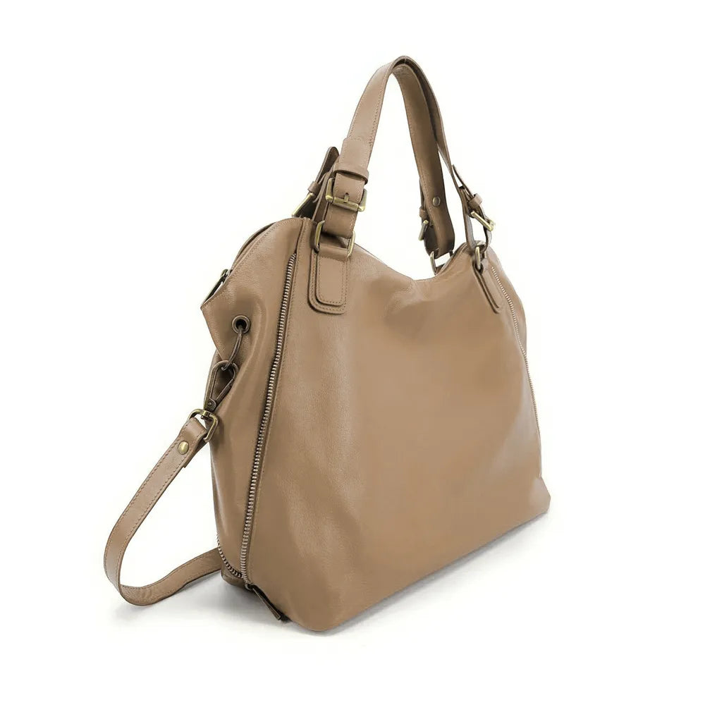 Sac porté épaule en cuir lisse CAMELIA Taupe clair