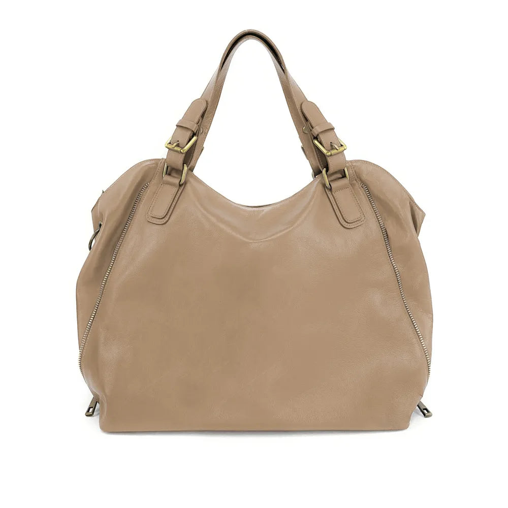 Sac porté épaule en cuir lisse CAMELIA Taupe clair