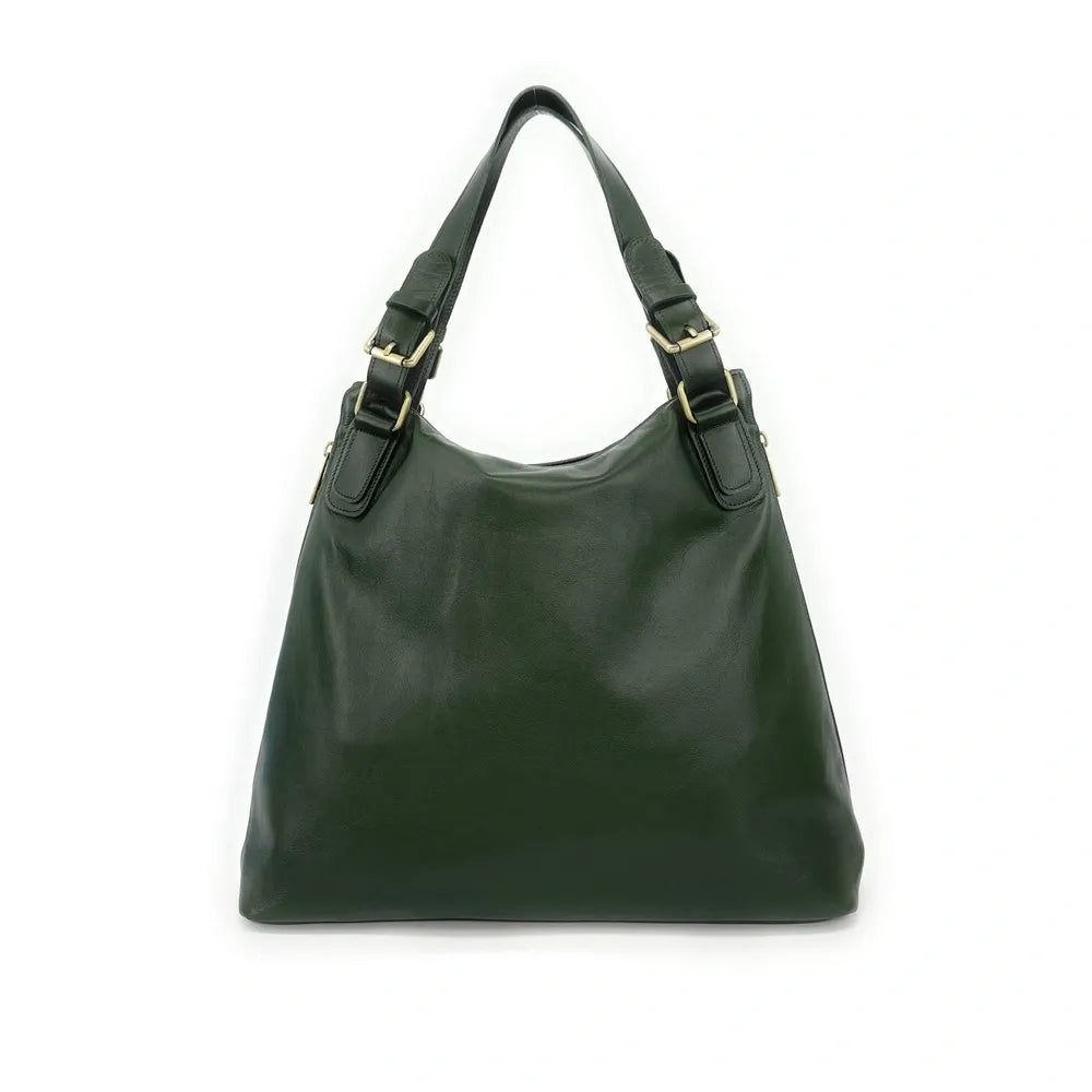Sac porté épaule en cuir lisse CAMELIA Vert forêt