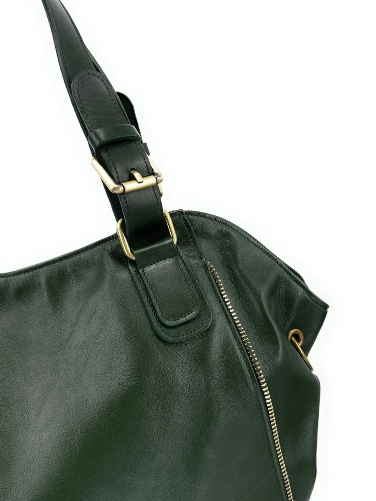 Sac porté épaule en cuir lisse CAMELIA Vert forêt