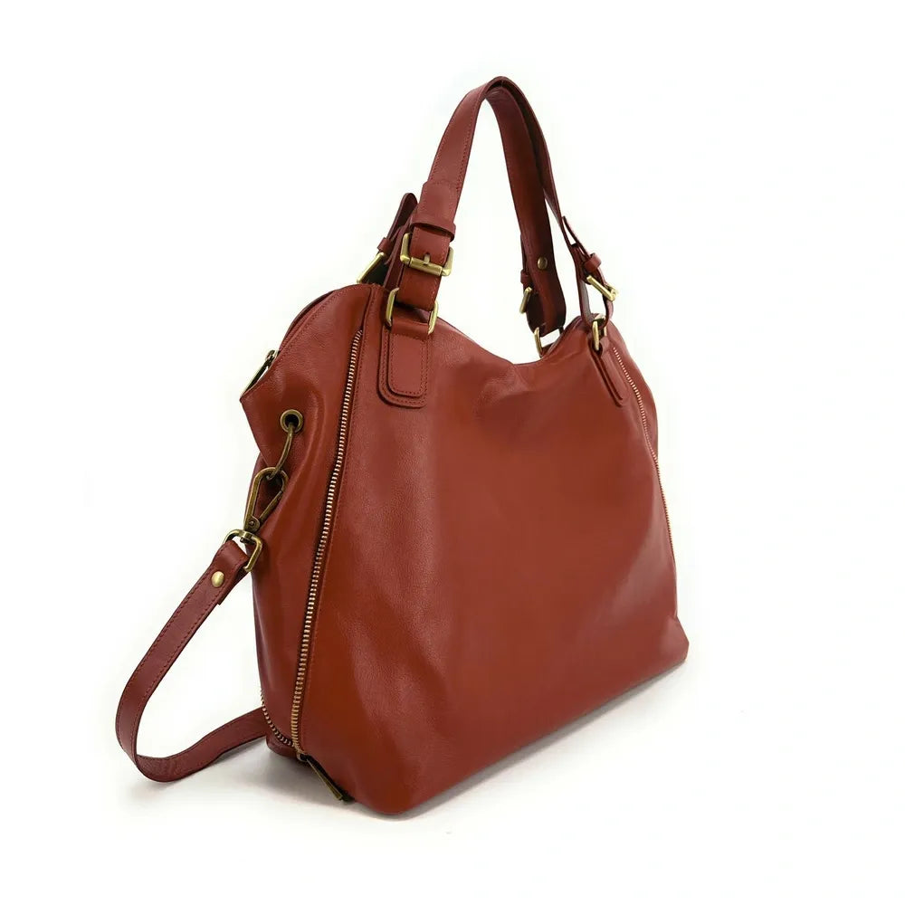 Sac porté épaule en cuir lisse CAMELIA Rouge brique
