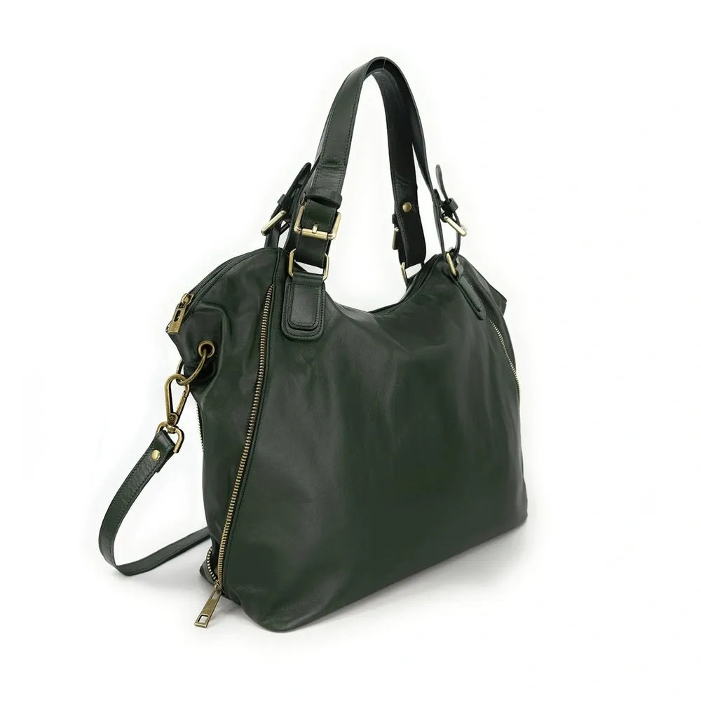 Sac porté épaule en cuir lisse CAMELIA Vert forêt