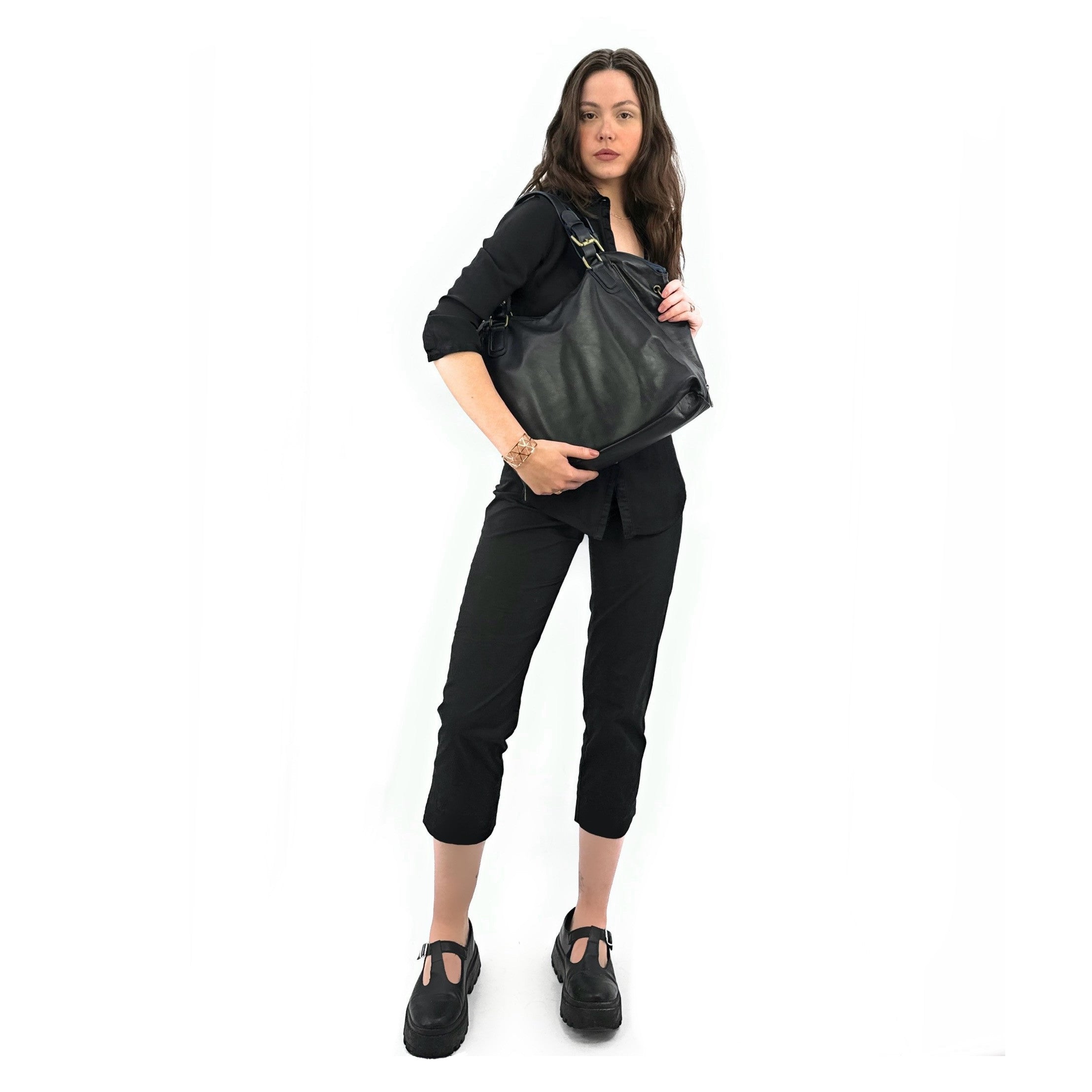 Sac porté épaule en cuir lisse CAMELIA Noir