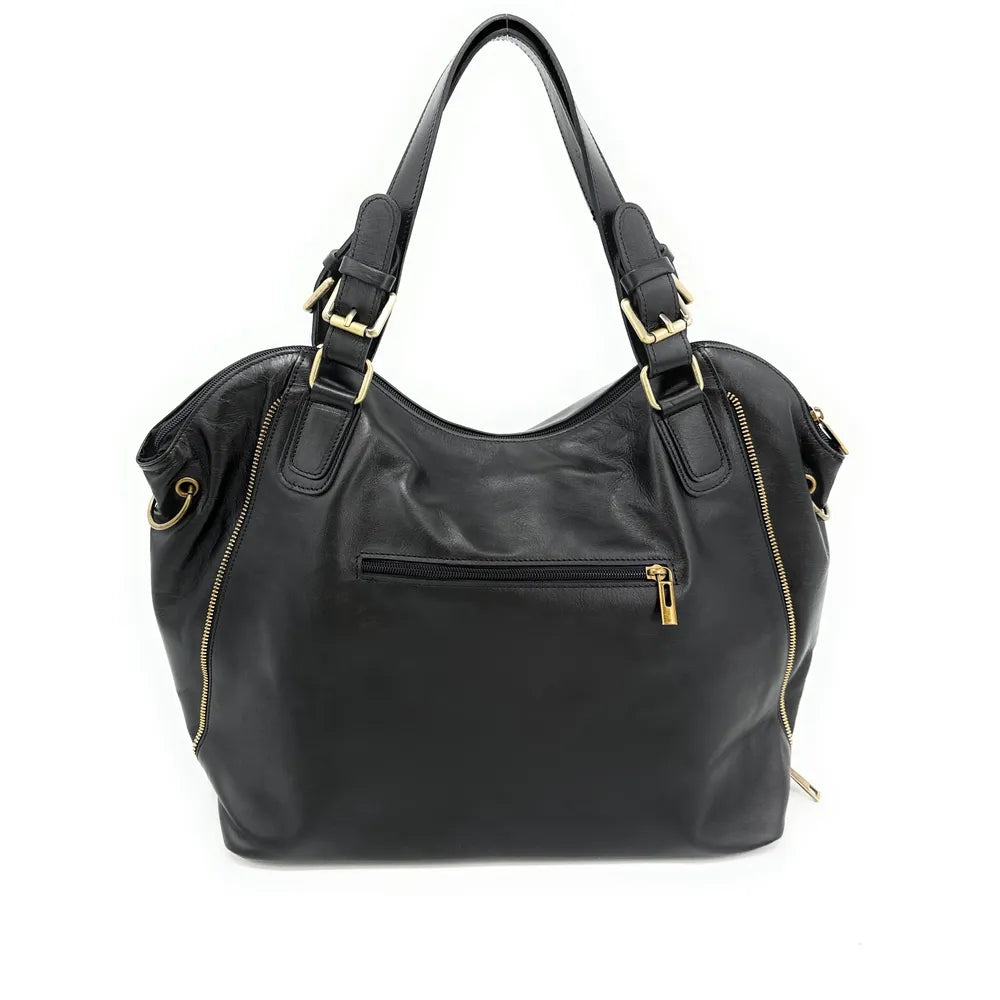 Sac porté épaule en cuir lisse CAMELIA Noir