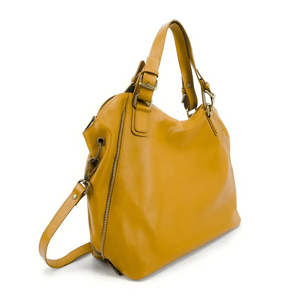 Sac porté épaule en cuir lisse CAMELIA Jaune tournesol
