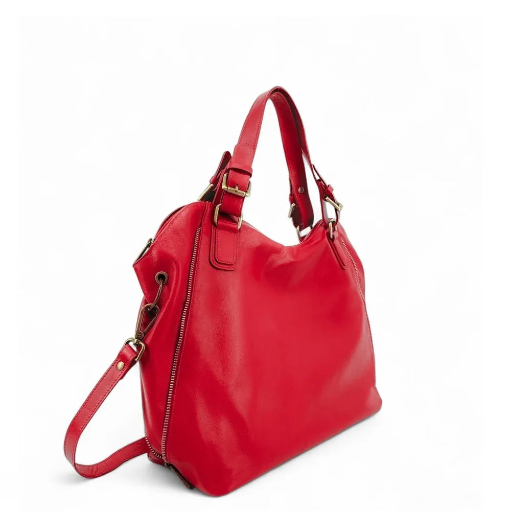 Sac porté épaule en cuir lisse CAMELIA Rouge garance