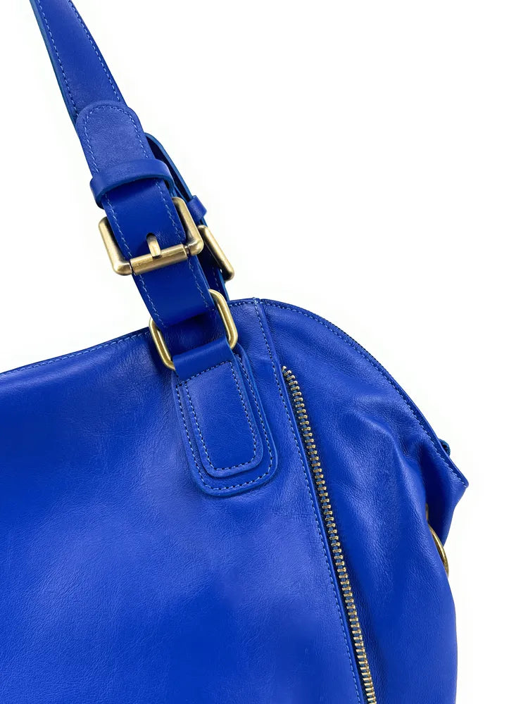 Sac porté épaule en cuir lisse CAMELIA Bleu roi
