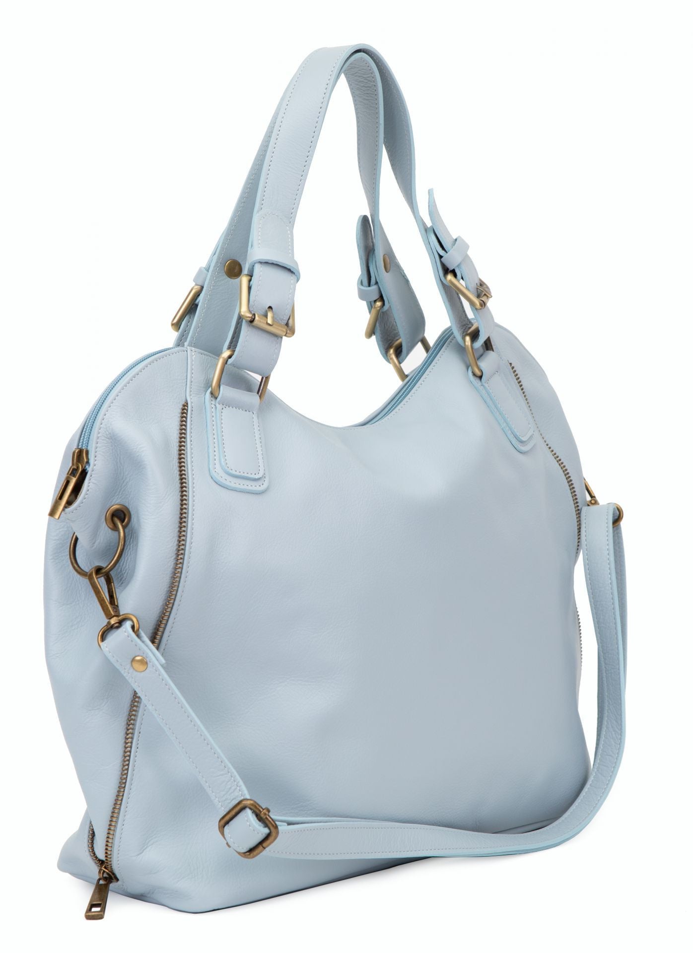 Sac porté épaule en cuir lisse CAMELIA Bleu pastel